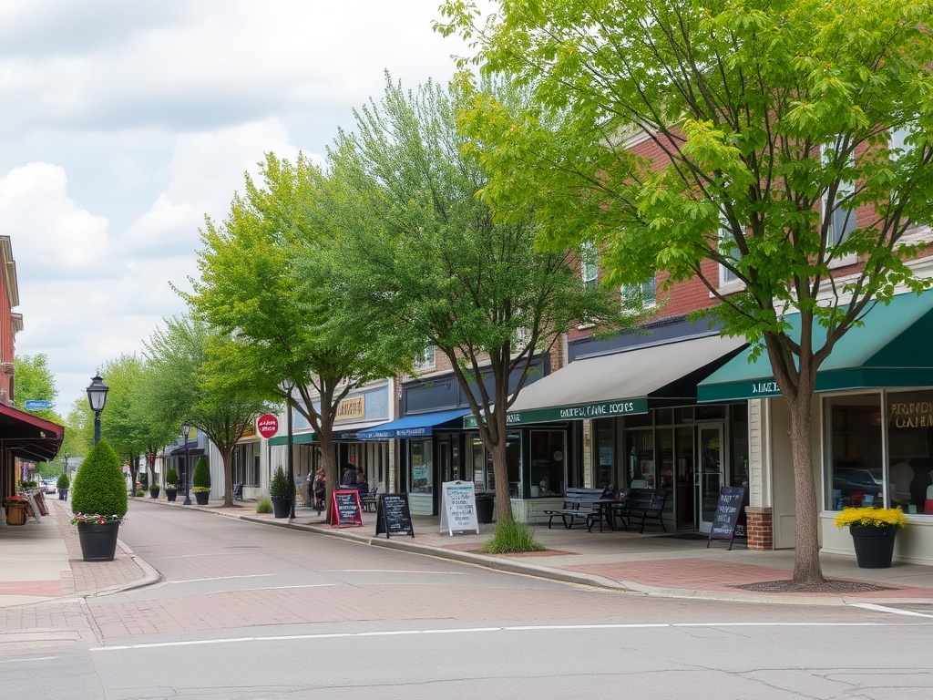 quaint downtown Napanee with shops, cafes, and tree-lined streets