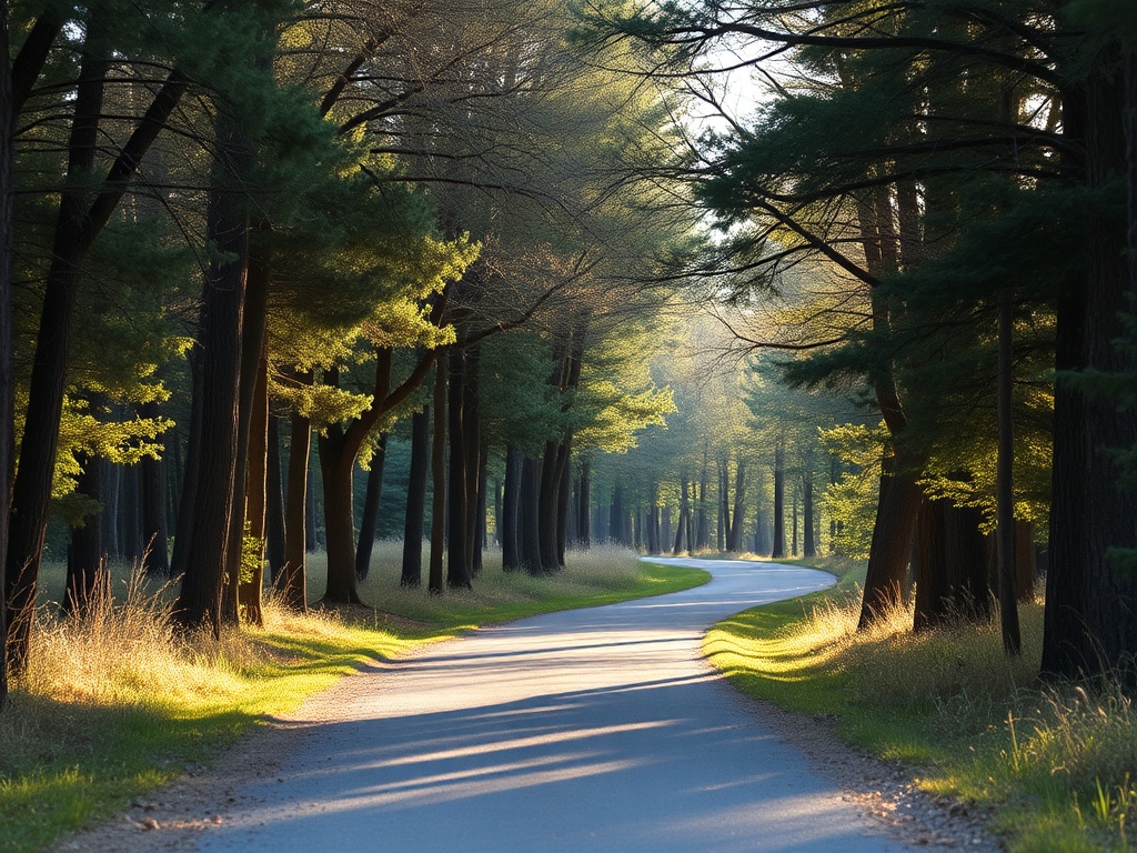 scenic walking trail in Ontario with trees, soft sunlight, and peaceful nature path