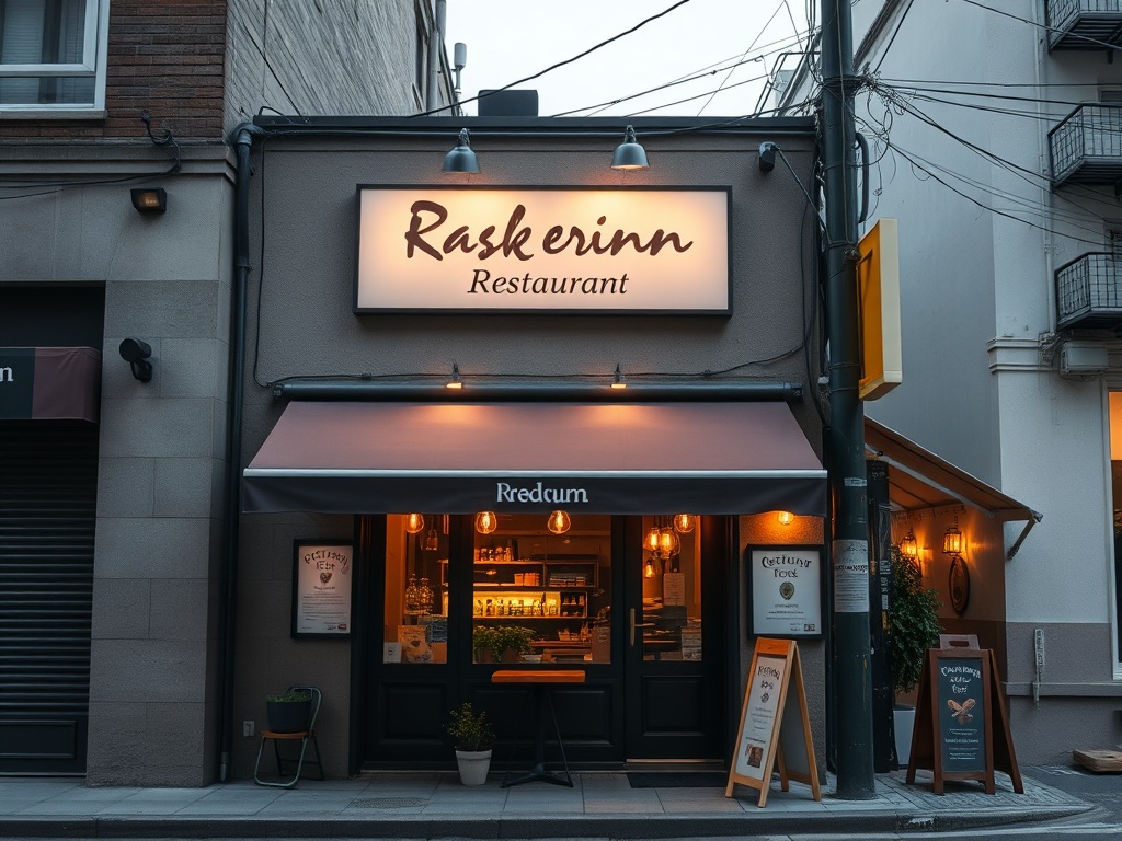 small hidden restaurant exterior with warm lights and minimal signage in urban street