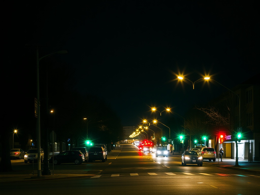 nighttime New Westminster street lights calm evening urban Canada quiet vibe