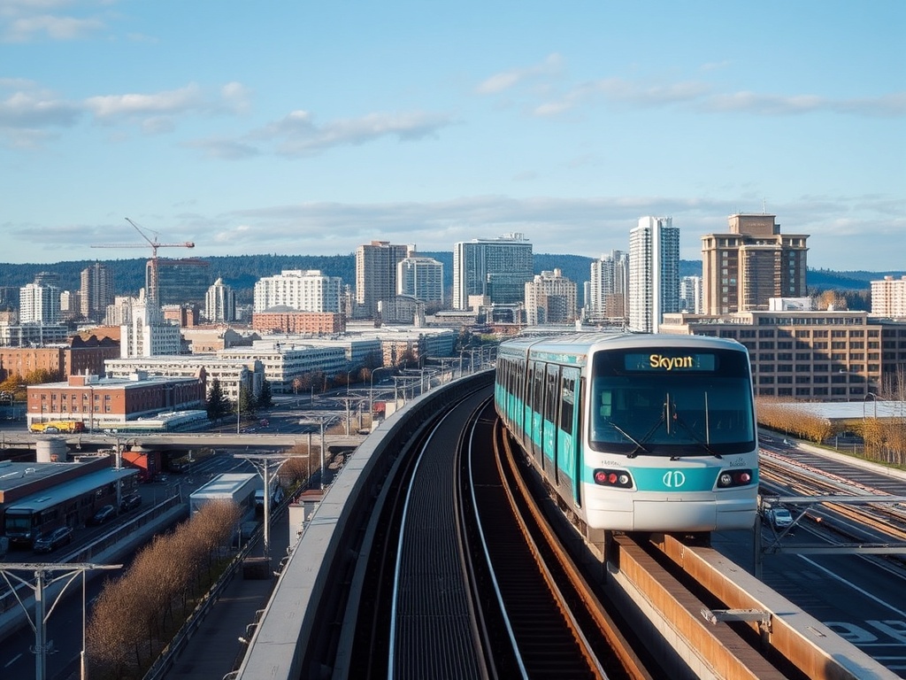 SkyTrain elevated track New Westminster view cityscape transit British Columbia urban