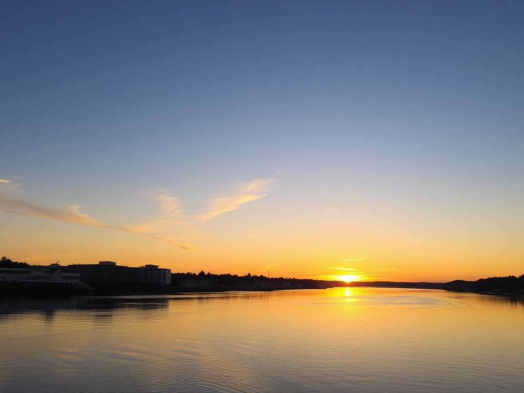 sunset Fraser River New Westminster golden sky reflections waterfront peaceful evening