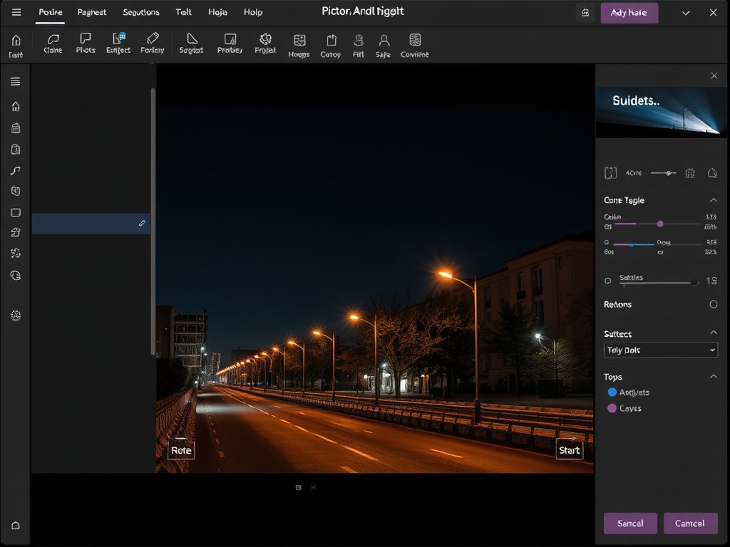 photo editing software interface with night photo adjustments