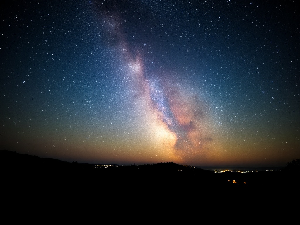 starry sky with city silhouette
