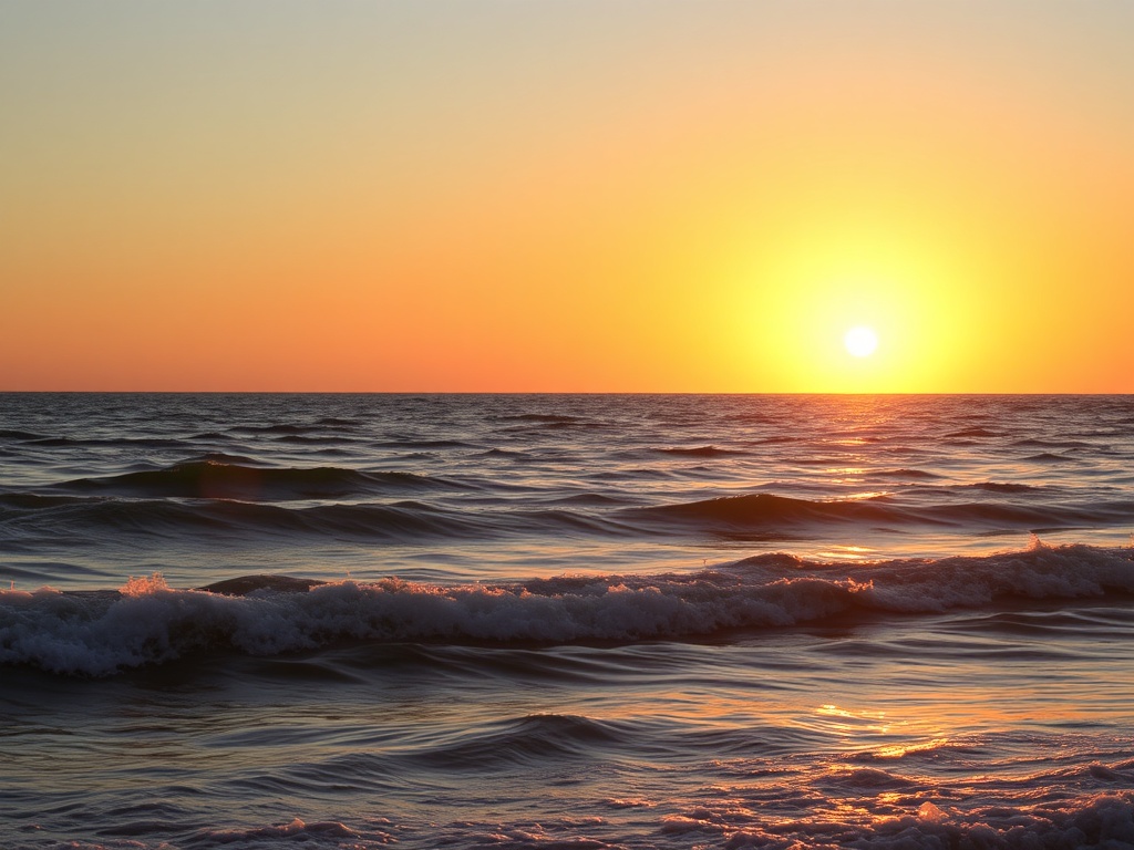 golden sunset over Lake Erie shoreline in Norfolk County with warm light and calm waves