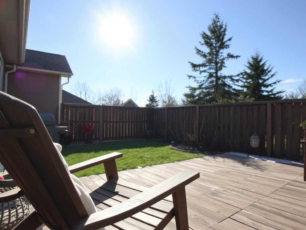 peaceful backyard scene with chair, coffee, and open sky, slow relaxed weekend atmosphere in Ontario