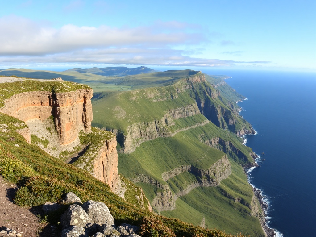 panoramic view of the Cabot Trail with cliffs and ocean in the background