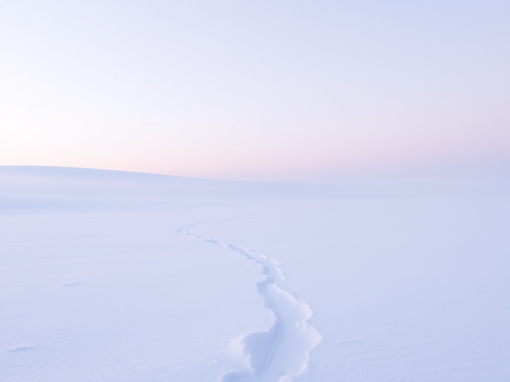 empty arctic landscape with still air and soft snow, quiet atmosphere