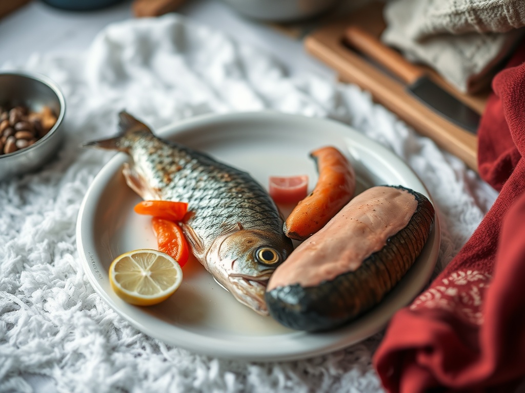 traditional Inuit food preparation, arctic char and caribou, simple northern kitchen