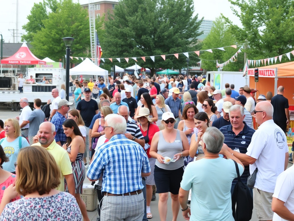 A lively Oakville festival with people enjoying food, music, and entertainment by the waterfront.