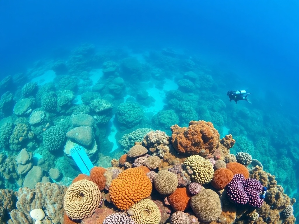 Crystal clear waters over colorful coral reefs with diving enthusiasts in Raja Ampat