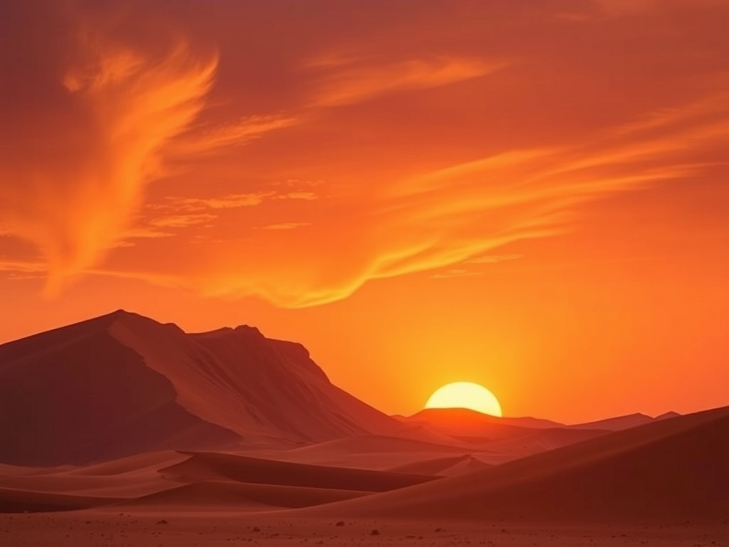 Sunset over towering sand dunes in Namibia's desert