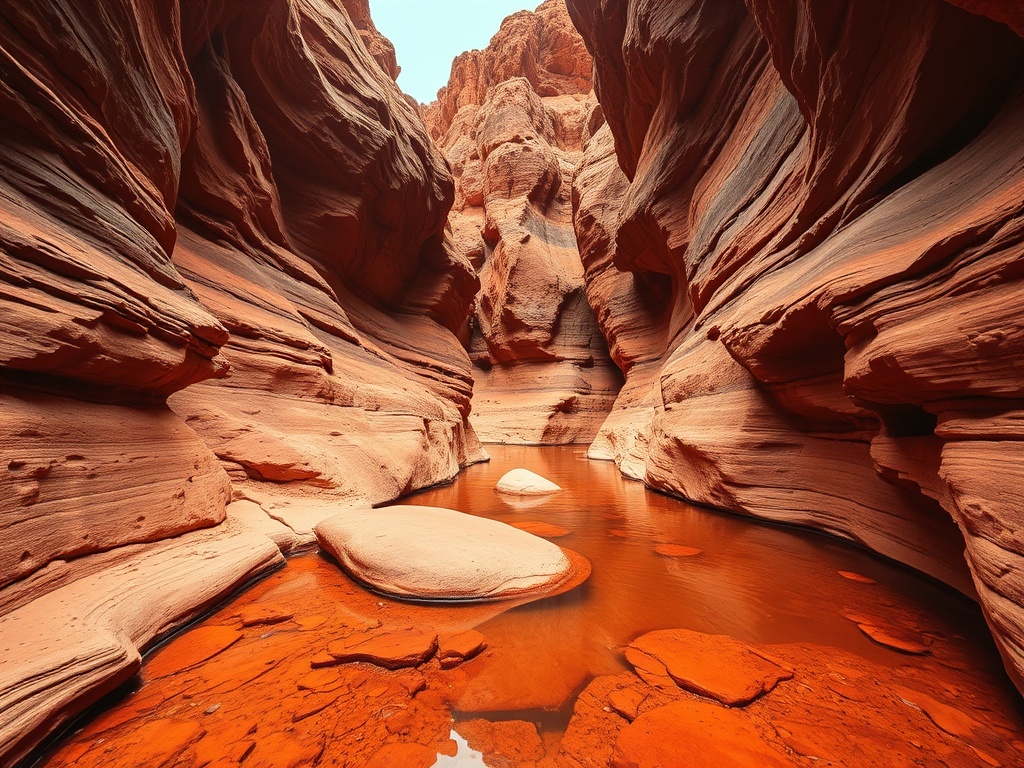 deep red gorges of Karijini National Park with clear pools and dramatic rock formations in Western Australia