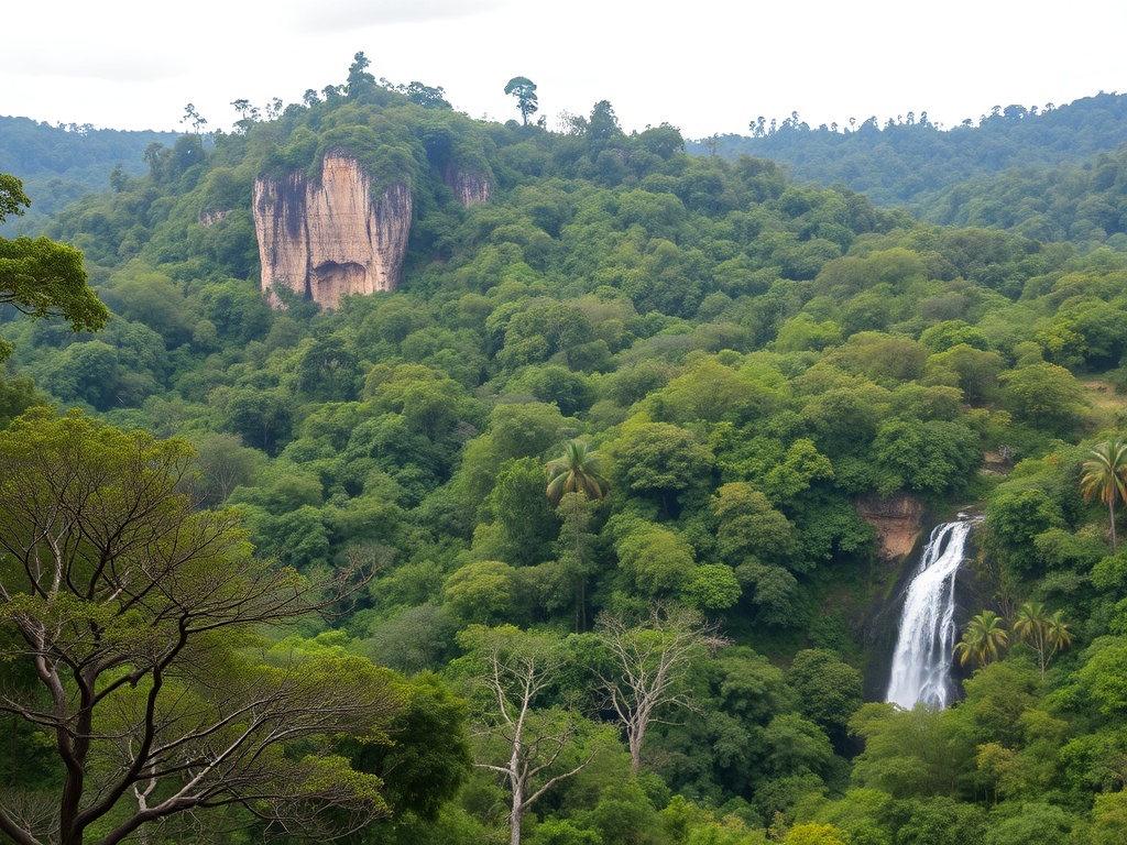 dense tropical forest with lemurs, limestone karst formations, and waterfalls in northern Madagascar