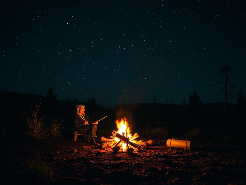 journal writing by campfire night stars travel reflection quiet moment