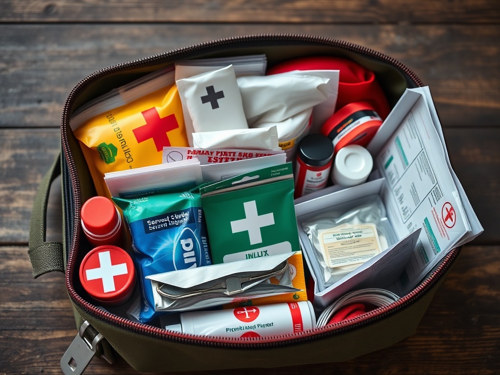 emergency survival kit neatly packed with first aid supplies