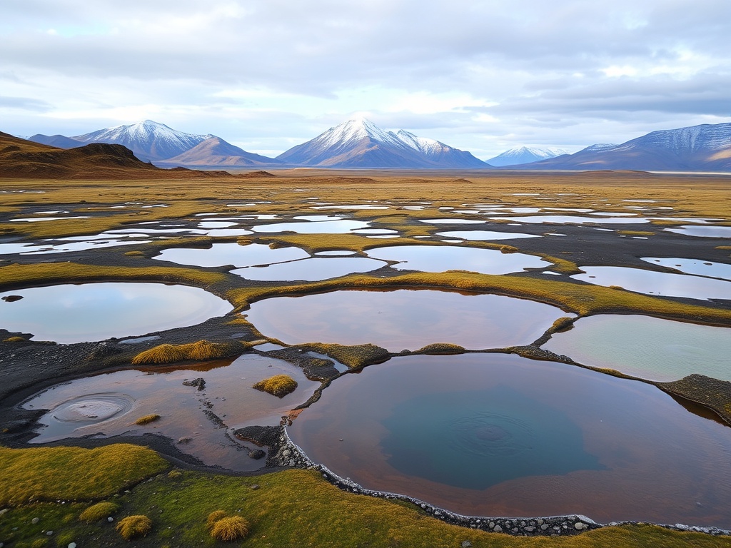 Iceland's Highlands with geothermal hot springs and colorful mountains in the distance