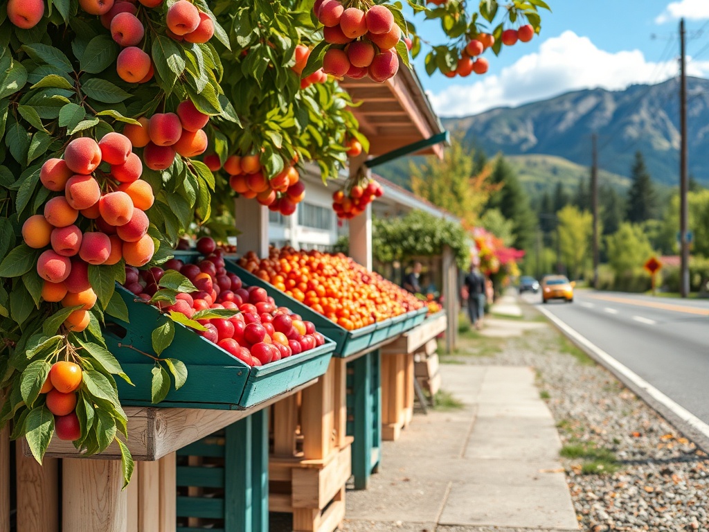 okanagan scenic roadside fruit stand cherries peaches summer bright colors