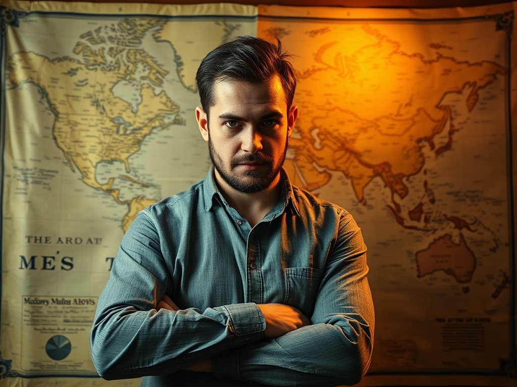 buyer hesitating over suspicious antique map listing, comparison of real vs fake cues, dramatic lighting