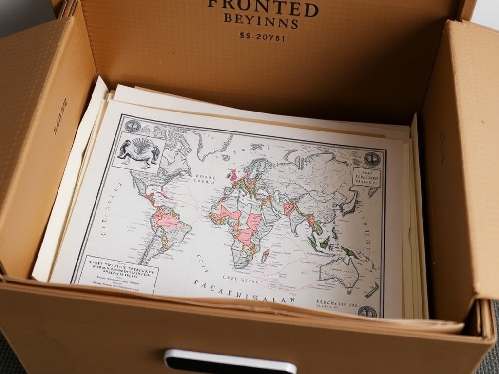 A map stored carefully inside an archival folder, placed in a temperature-controlled storage box