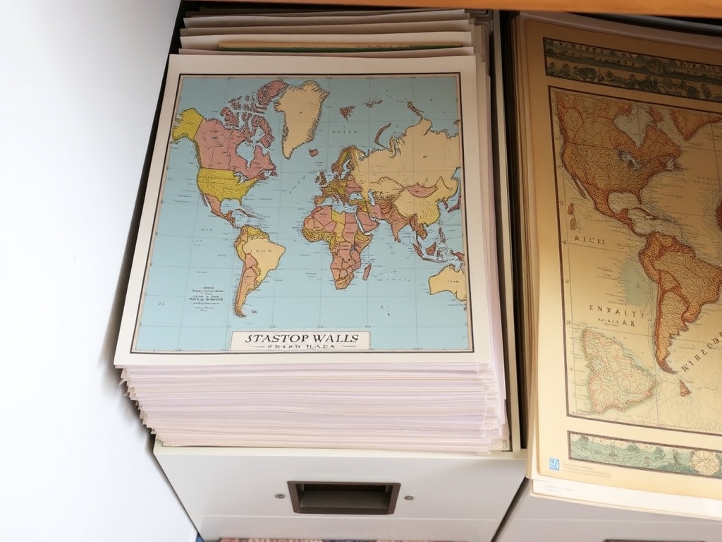 proper archival storage of vintage maps in protective sleeves and flat drawers