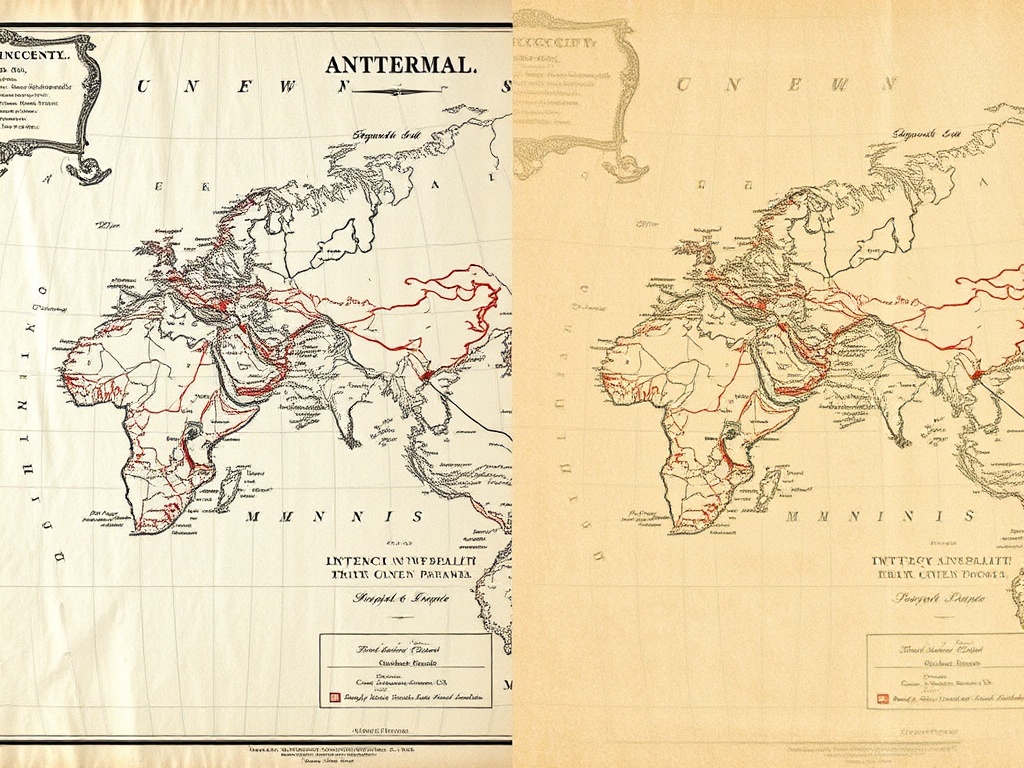 side-by-side comparison of original antique map and modern reproduction, showing paper texture differences