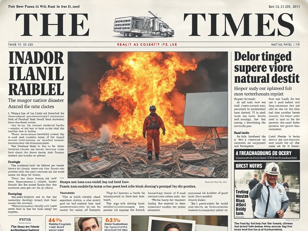 A front page reporting on a major natural disaster with dramatic headlines