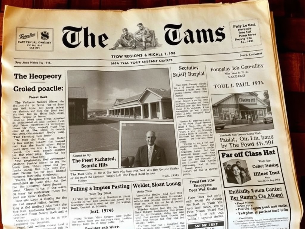 A regional newspaper from a small town in the 1940s showcasing local stories and ads