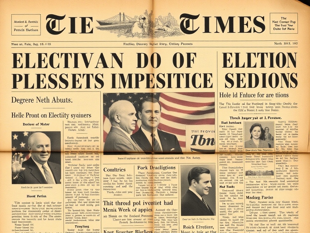 A vintage newspaper detailing a political milestone with headlines about a major election