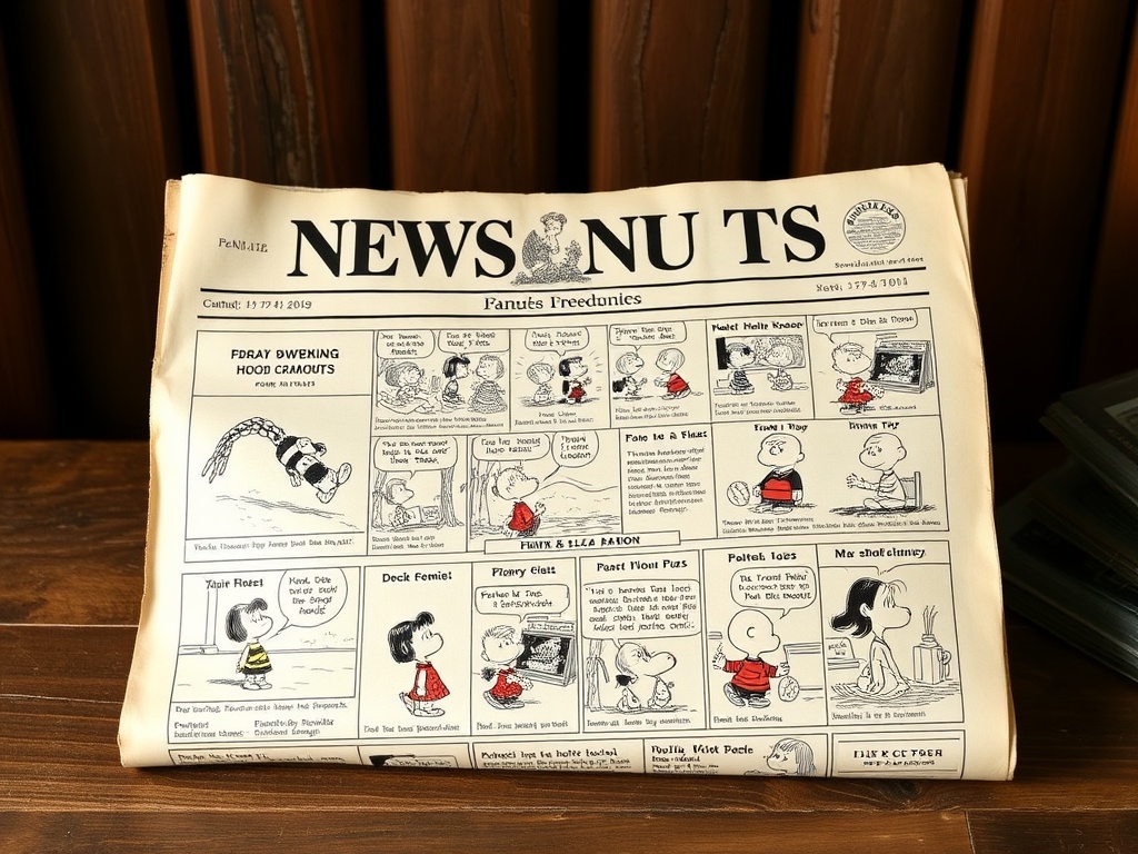 A vintage newspaper with a well-known comic strip like Peanuts