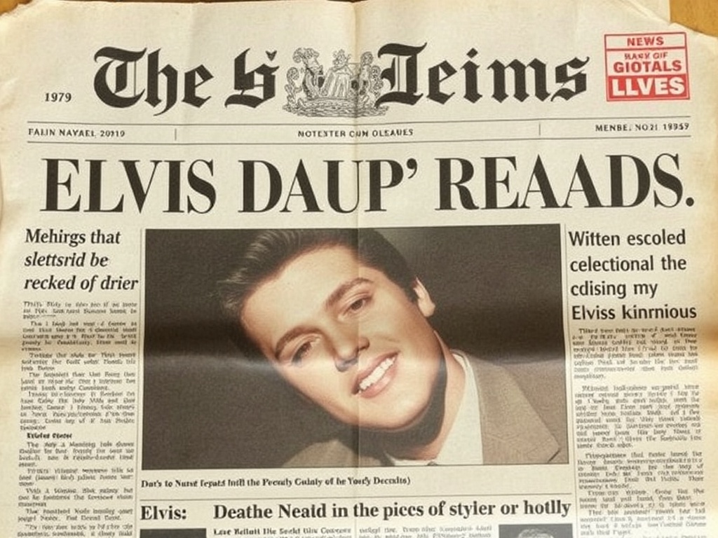A vintage newspaper with the headline about the death of a famous celebrity like Elvis Presley