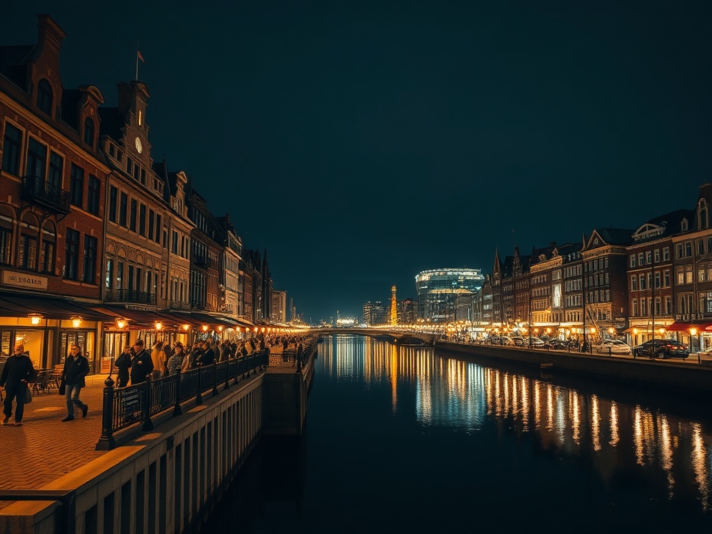 Old Port Montreal night lights cobblestone streets glowing lanterns quiet romantic atmosphere fewer crowds reflections river