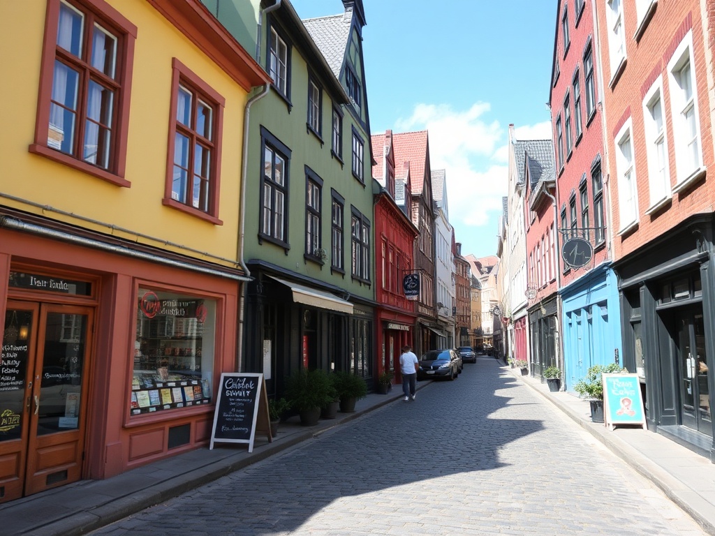 a quaint, cobbled street with colorful buildings and small shops in Old Quebec