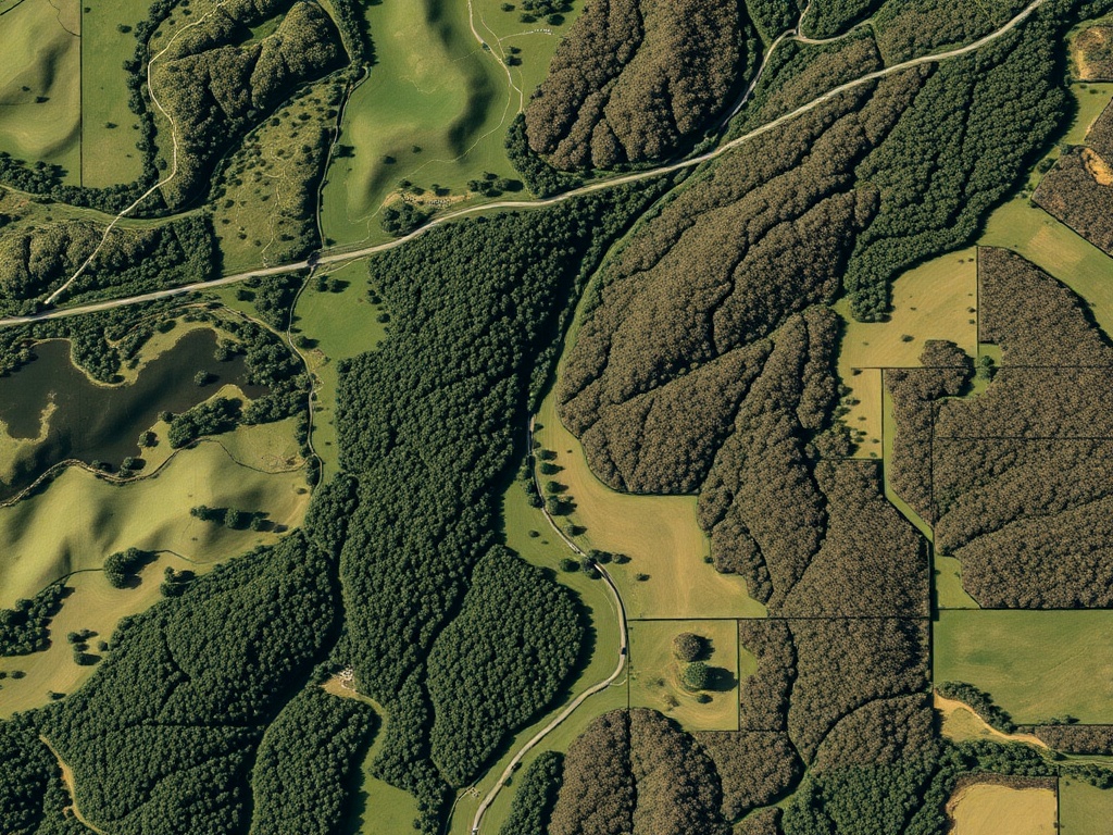 map-like aerial of Oro-Medonte countryside with roads and forest patches