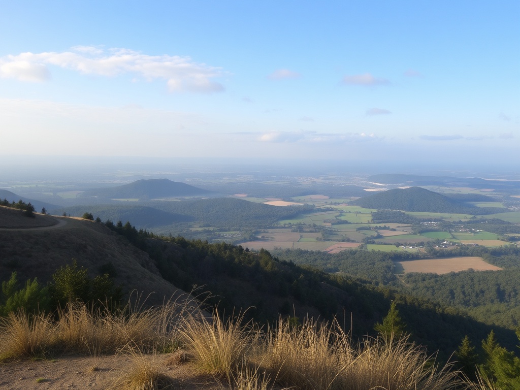 quiet scenic lookout over countryside with relaxed peaceful mood