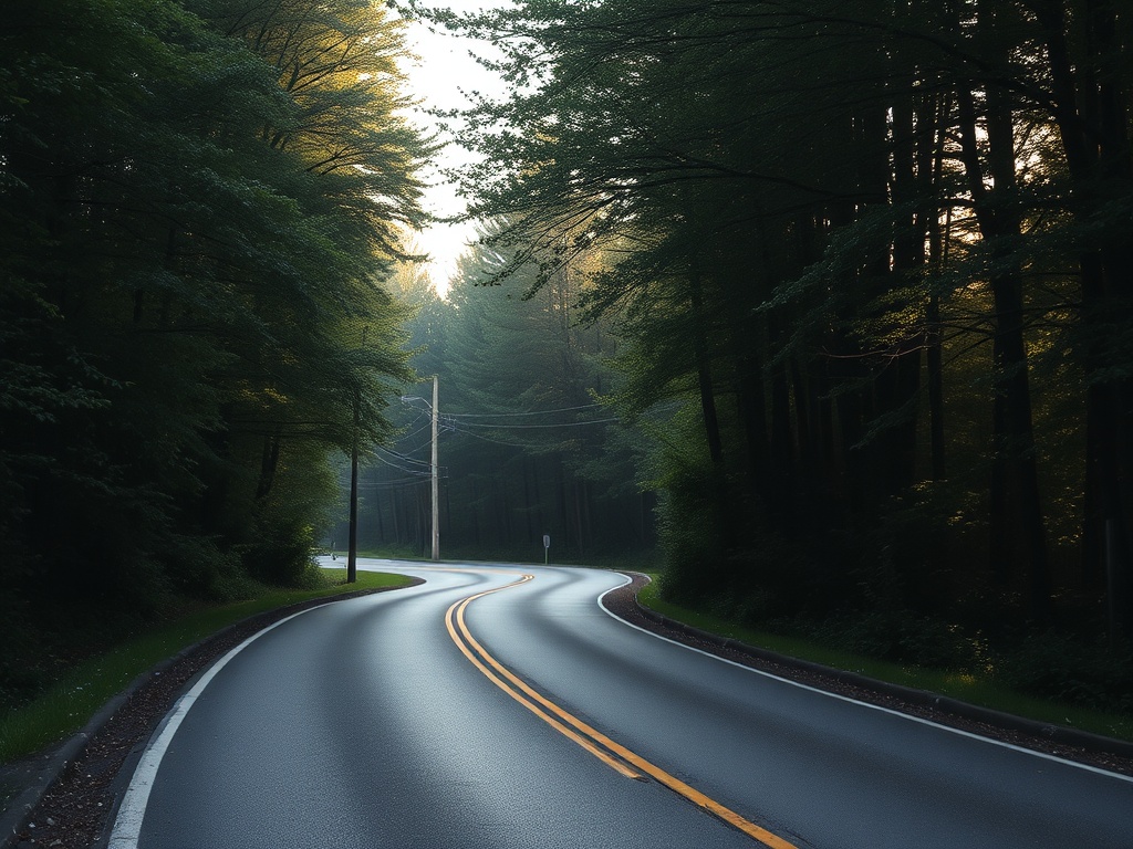 quiet winding road in Oro-Medonte with trees and soft light