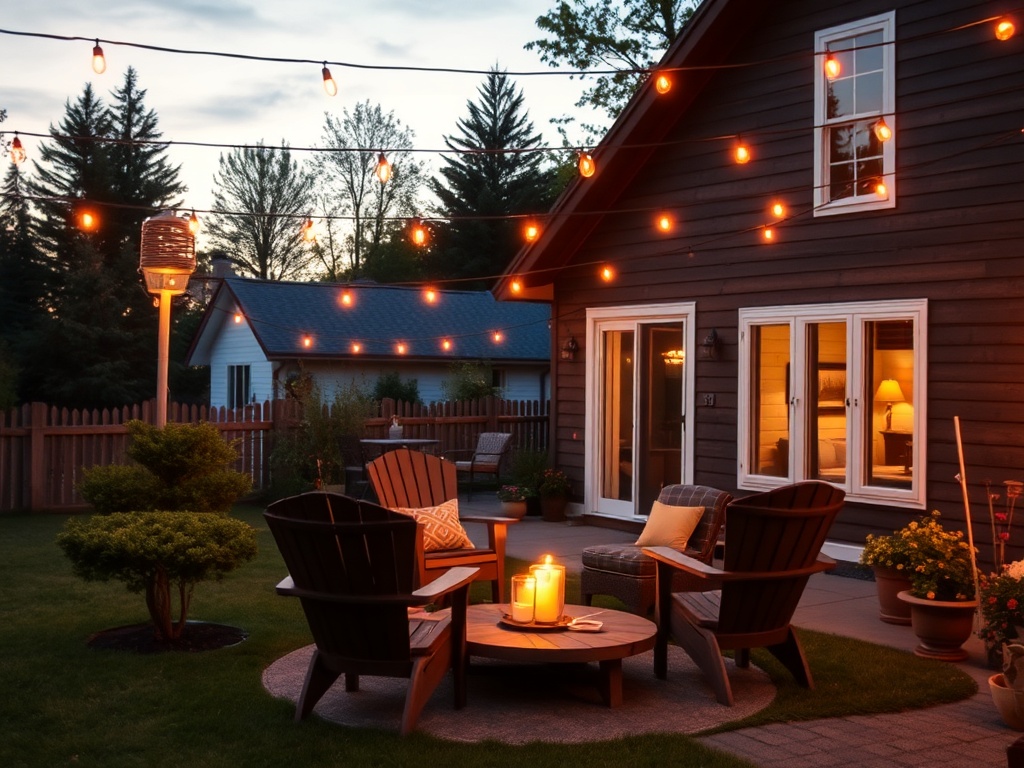 Ontario backyard evening with string lights quiet rural home cozy outdoor setting