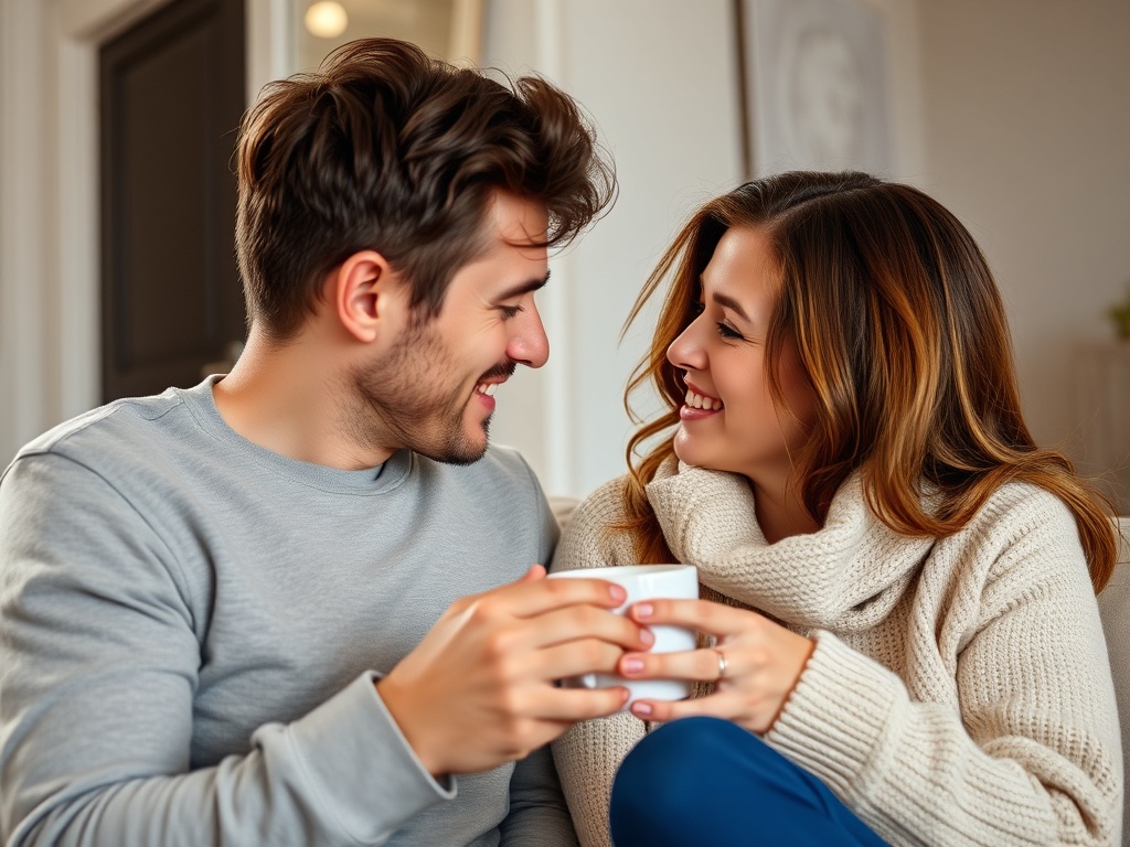 A couple enjoying a quiet moment together, away from baby duties, with a warm cup of coffee.