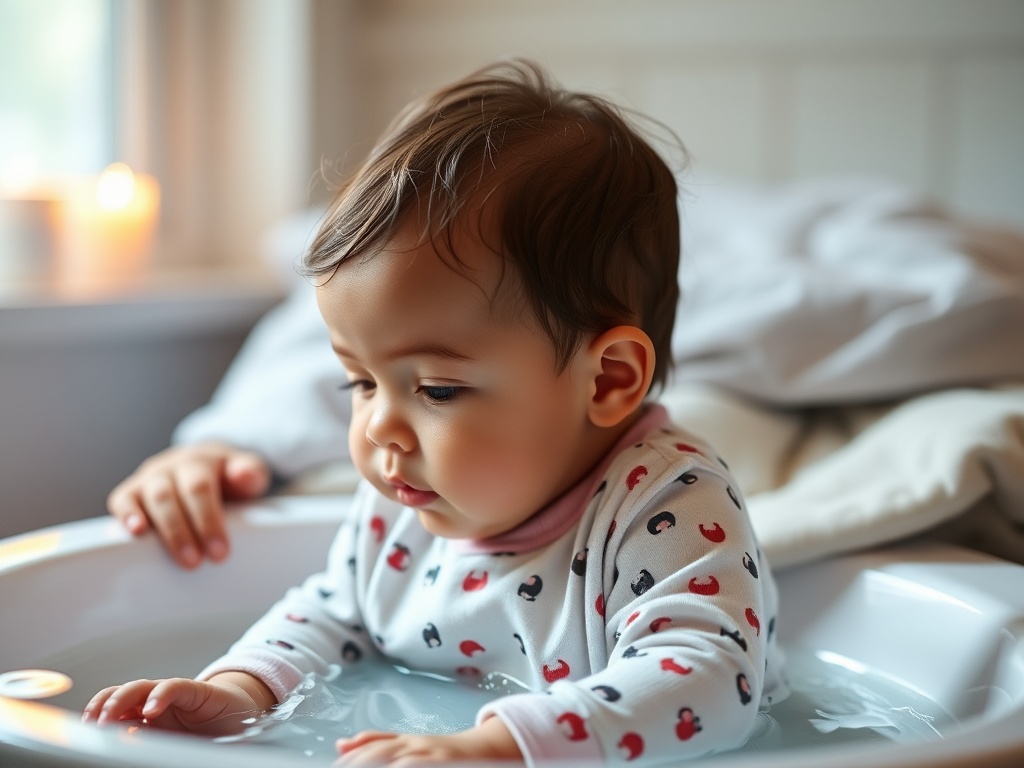 baby bedtime routine bath and pajamas, warm lighting, calm family moment