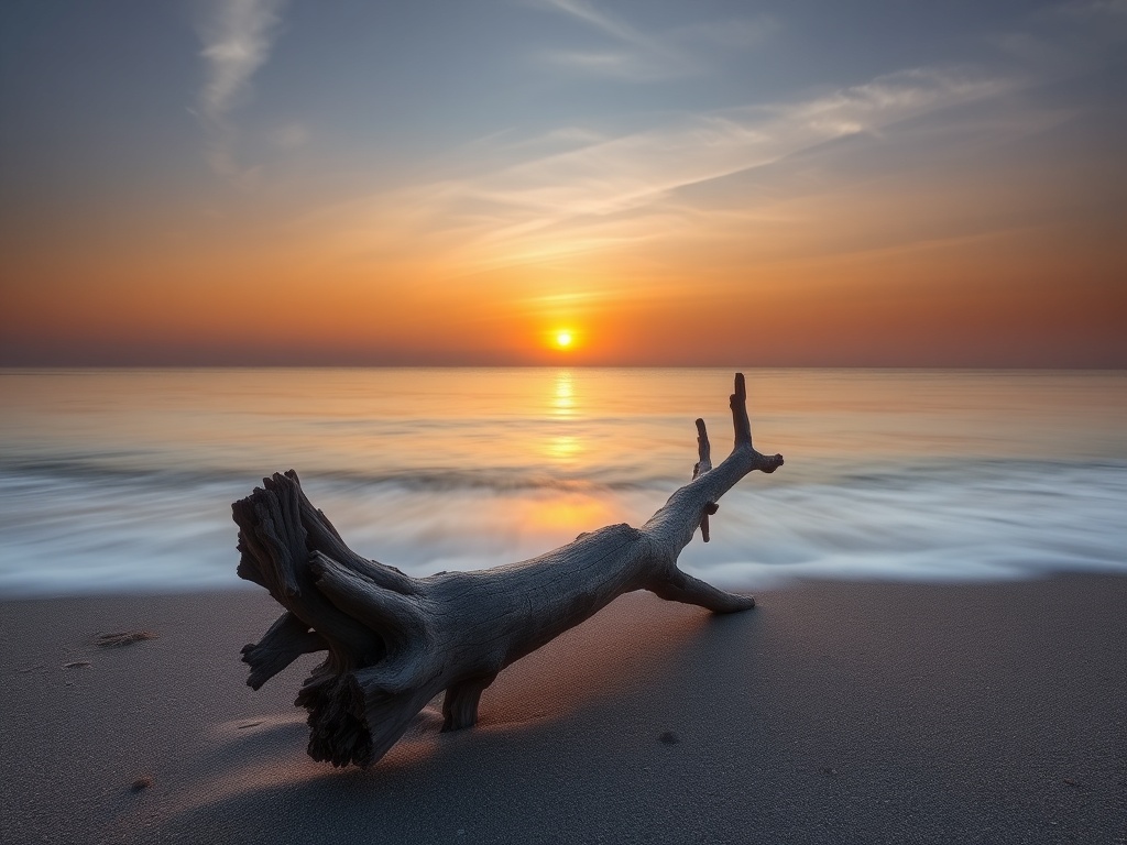 sunrise over parksville beach driftwood calm water soft coastal light british columbia