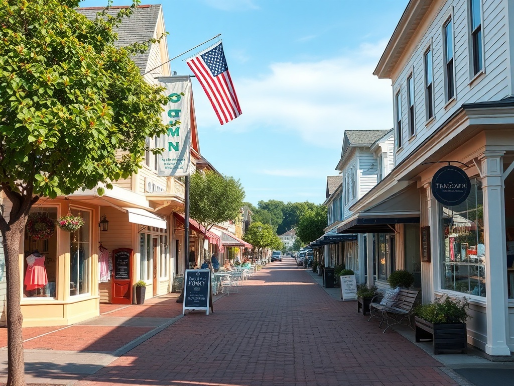 quiet coastal town street in parksville small shops local boutiques relaxed browsing atmosphere