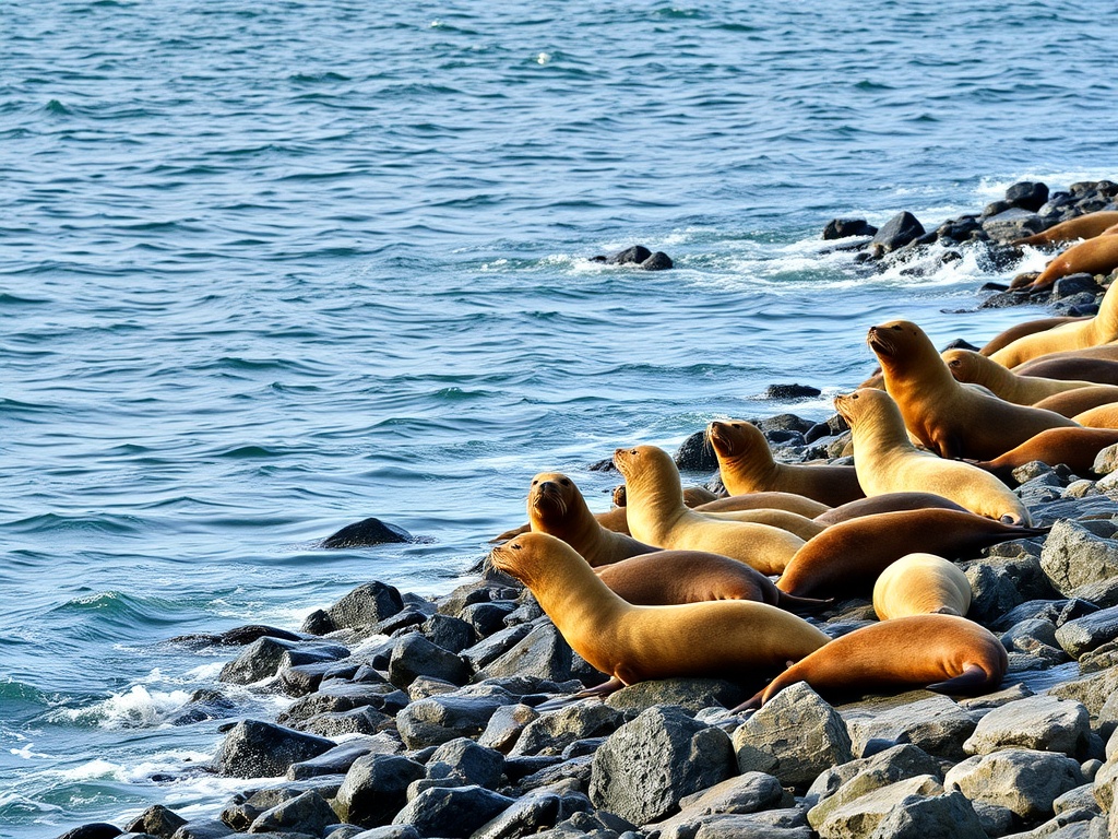 vivid description of seals on the rocky shore