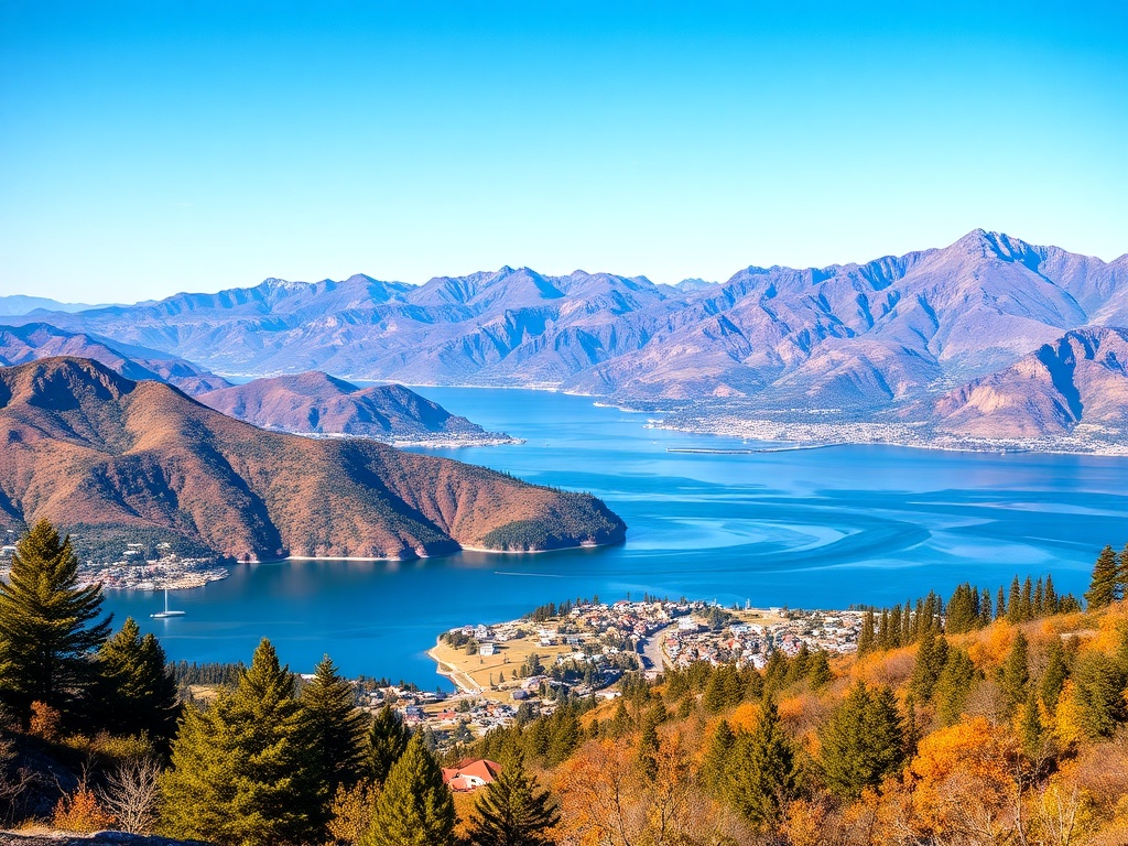 vibrant view of Penticton's lakes and mountains, clear skies