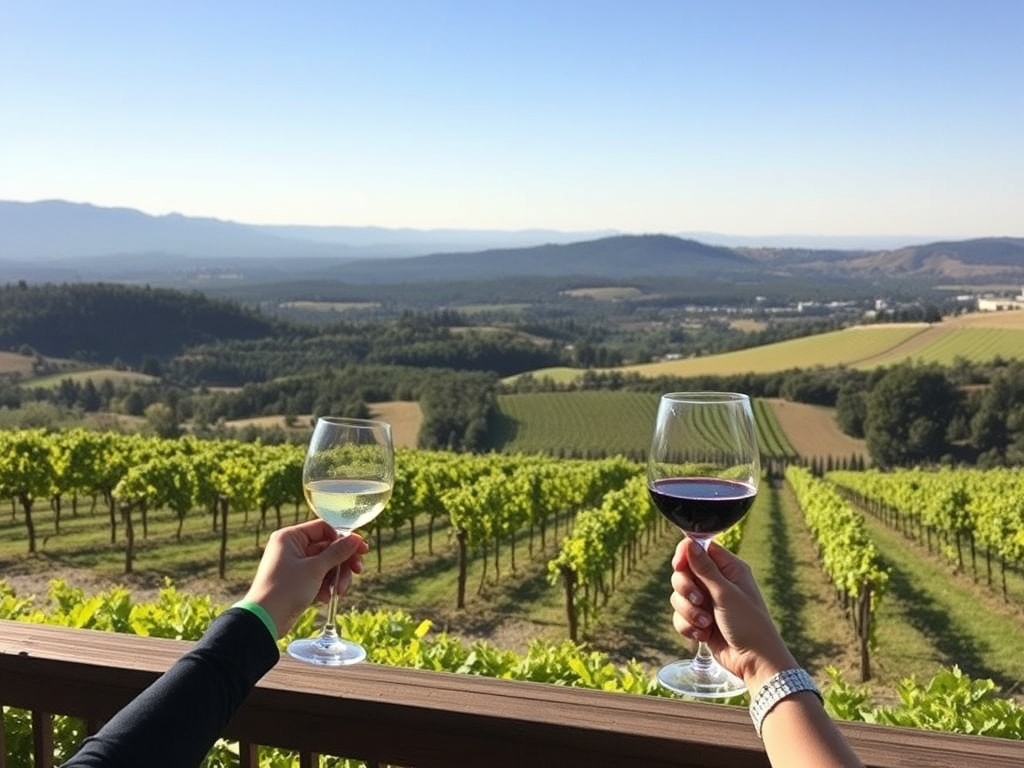 wine tasting at vineyard with scenic views of the valley