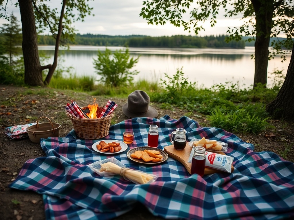 picnic setup near Ottawa River with blanket snacks and scenic water view