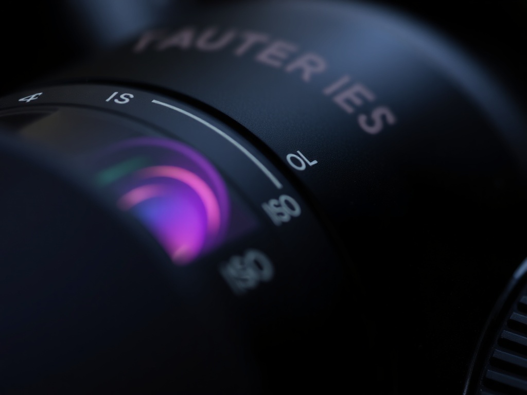 Close-up of a camera with the aperture, shutter speed, and ISO settings visible