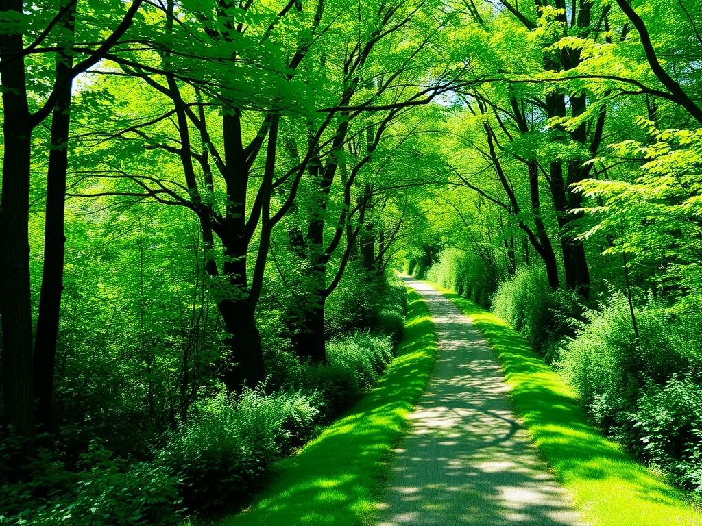 lush green park trails at Petticoat Creek, shaded trees, quiet walking path, summer greenery