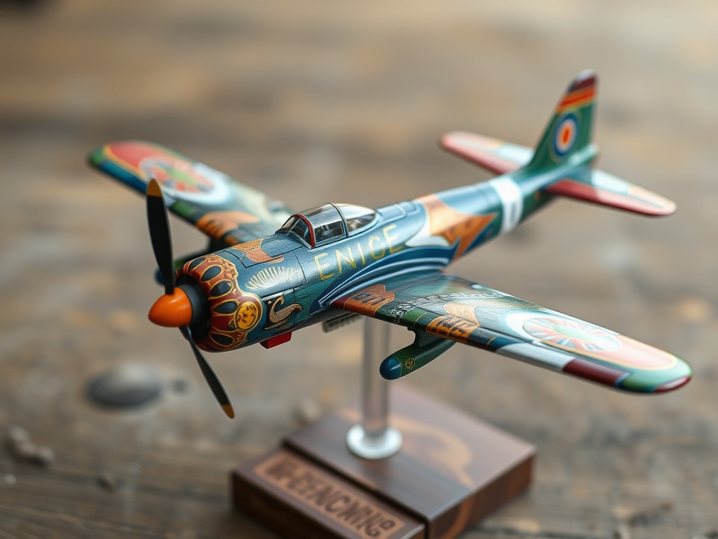 hand-painted custom airplane model with intricate detailing, artisan style