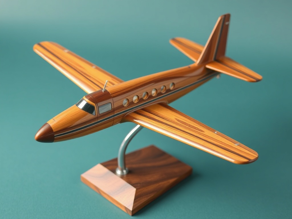 handcrafted wooden airplane model polished finish desktop aviation collectible classic style