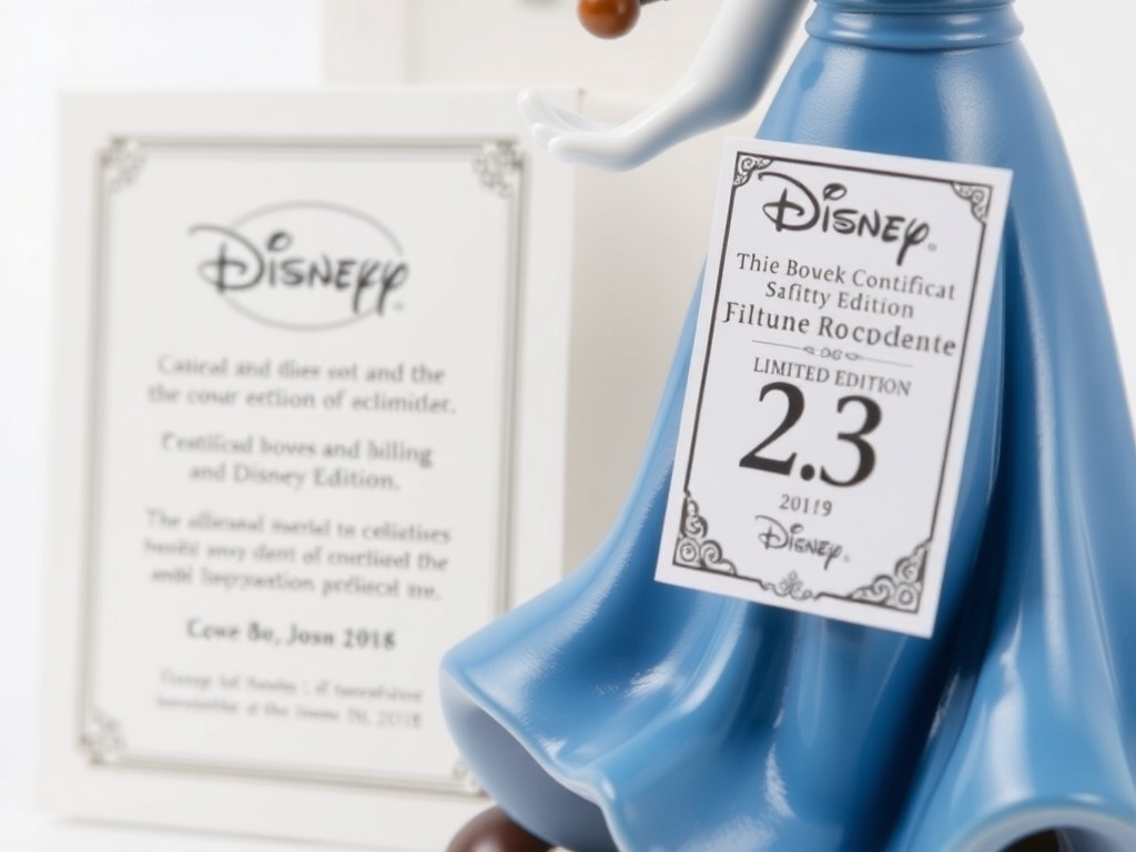 close-up of numbered limited edition Disney figurine with certificate of authenticity and premium packaging
